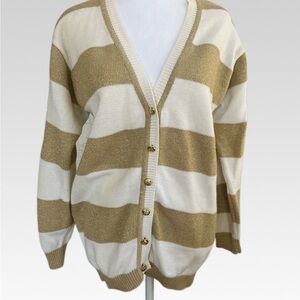 VINTAGE Elegant Gold and Cream Striped Women's Cardigan size M